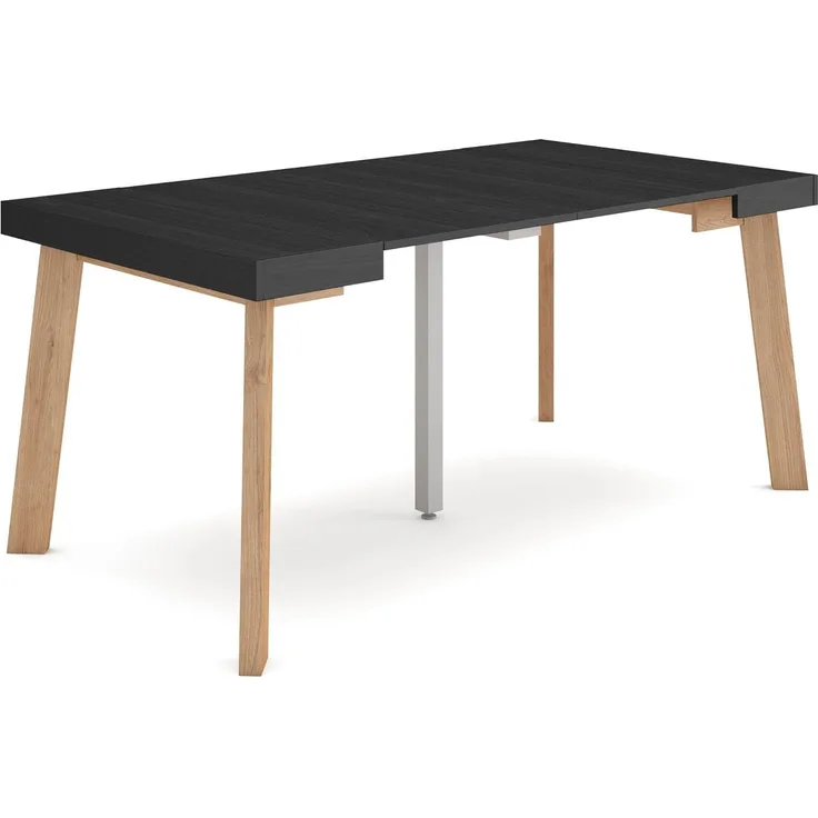 Skraut Home | Ausziehbarertisch | Multifunktionaler ausziehbarer | 160 | Für 8 Gäste | Hölzerne Beine | Moderner Stil | Schwarz
