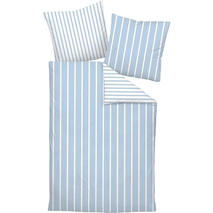 Satin-Bettwäsche 155 x 220 cm Perlblau / modernclassic, Baumwolle, Blau – Bild 1