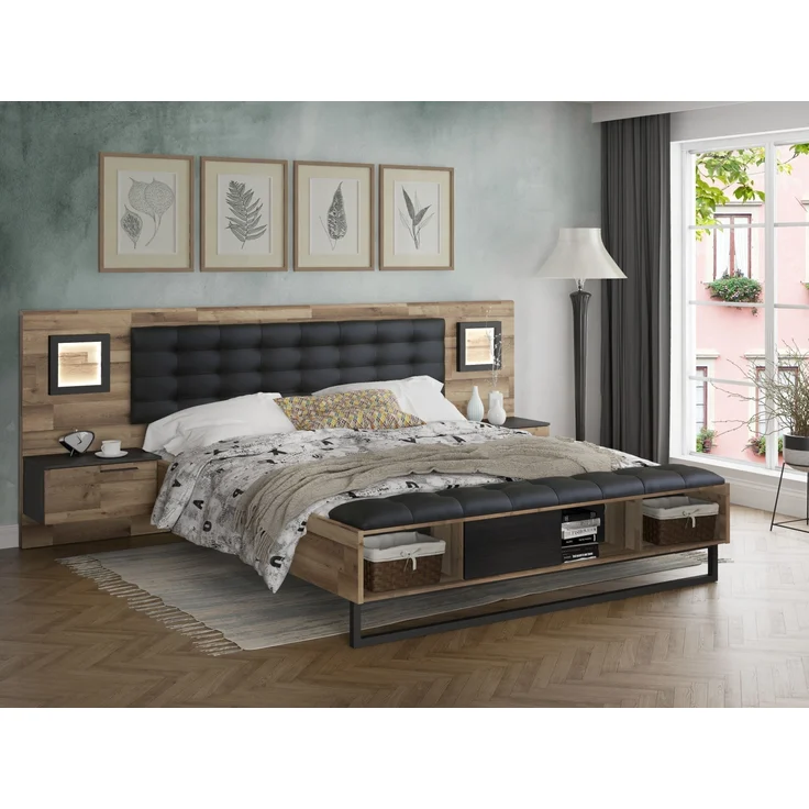 Nachtkonsole >JAKOBINA< (2er-Set), LED, Stabeiche / Schwarz Eiche - 54,7x119,7x41,1cm (B/H/T) – Bild 2