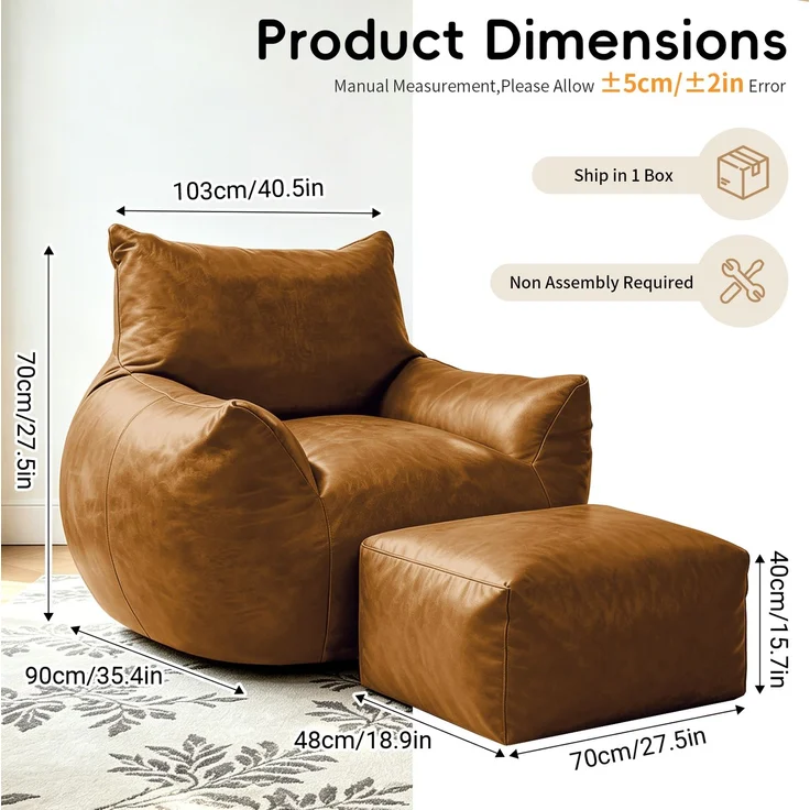 DESVIAE Sitzsack Braun aus Tech-Stoff – ergonomische Form, 103 x 90 x 70 cm – Bild 6
