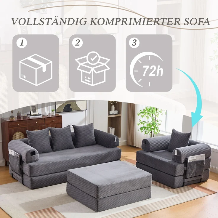 ZUBALIYA Ecksofa 94x67 cm, mit Ablageflächen, mit Cordbezug, mit breiten Armlehnen, modular aufgebaut, mit Schaumstoffpolsterung – Bild 8