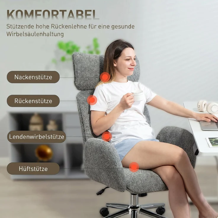 MELAYR, Bürostuhl mit verstellbarer Kopfstütze, ergonomischer Schreibtischstuhl, 75 x 65 x 123 cm, Dunkelgrau – Bild 6