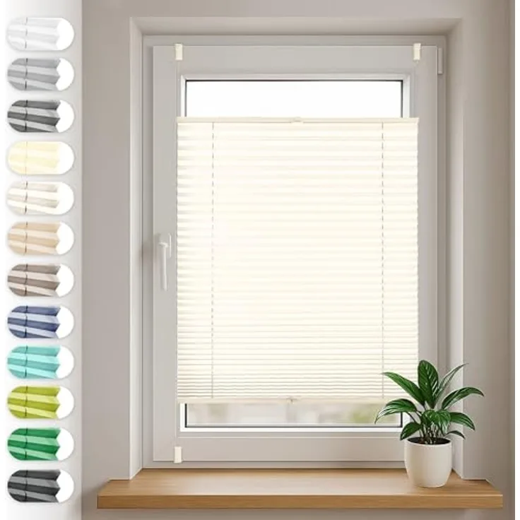 Sonello Plissee ohne Bohren Rollo Klemmfix für Fenster & Tür Lichtschutz, blickdicht, ohne Bohren, verspannt, Klemmfix, 35x100 cm Hellcreme Faltrollo, Easyfix, Jalousie