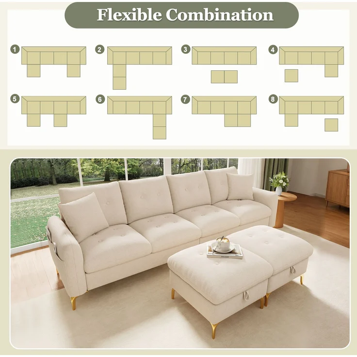 ZUBALIYA SchlafSofa mit Stauraum, mit Chenille - Bezug, mit Samtbezug, mit Knopfheftung, mit breiten Armlehnen, Beige – Bild 17