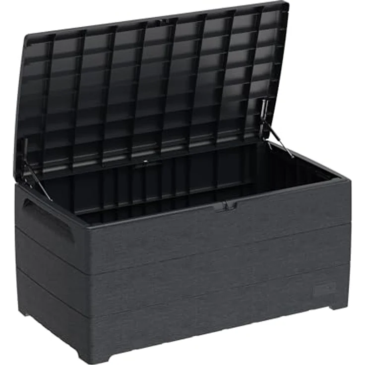 Duramax Cedargrain Durabox 416 Liter/ 110 Gallonen Kissenbox aus Kunststoff, Auflagenboxen für Terrasse und Gartenmöbel, abschließbare Kissenbox aus Kunststoff mit Gasflasche, Dunkelgrau – Bild 10