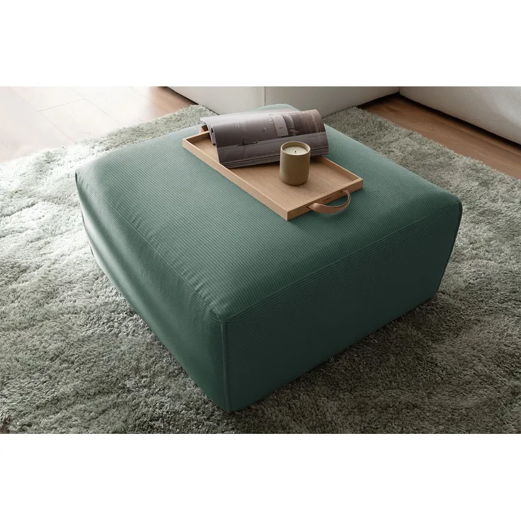 KAWOLA Hocker RANI Polsterhocker Feincord grün 42 x 80 x 80 cm