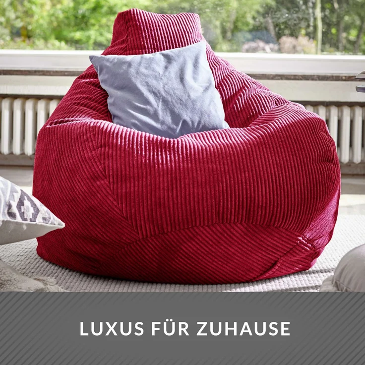 Green Bean® Sitzsack mit Rückenlehne 80x80x90cm - Gaming Chair mit 230L Füllung Cordstoff - Bean Bag Bodenkissen Lounge Sitzhocker Relax-Sessel Gamer Gamingstuhl Rot – Bild 6