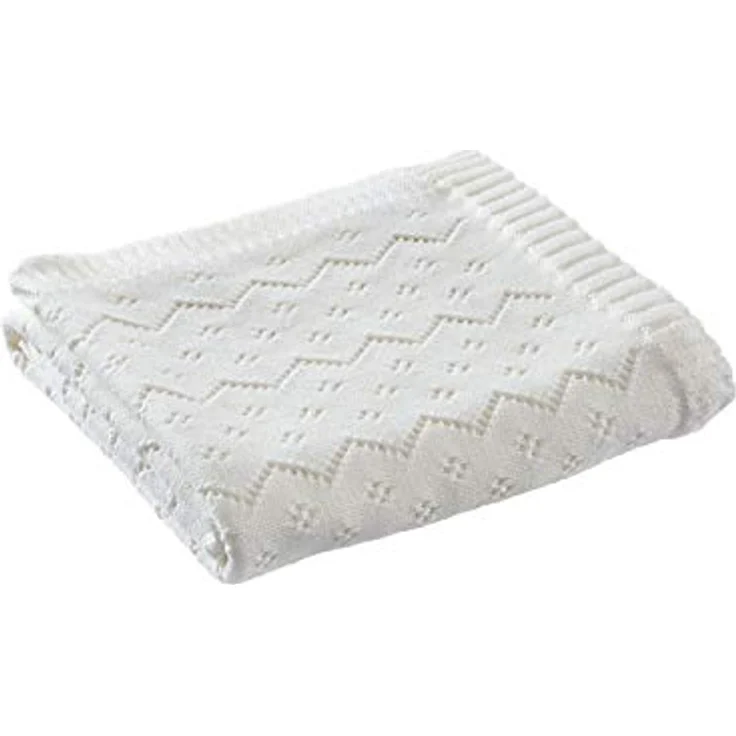 Bio Babydecke Ajour Strick 100% Bio-Baumwolle (kbA) GOTS zertifiziert, Elfenbein, 80 x 95 cm – Bild 1