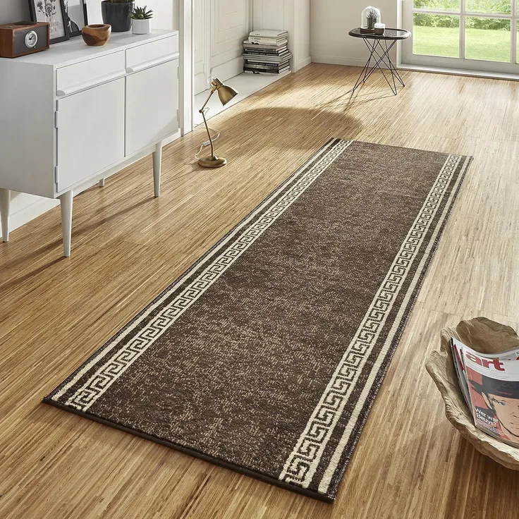 Kurzflor Teppich Läufer Casa Braun 80x450 cm