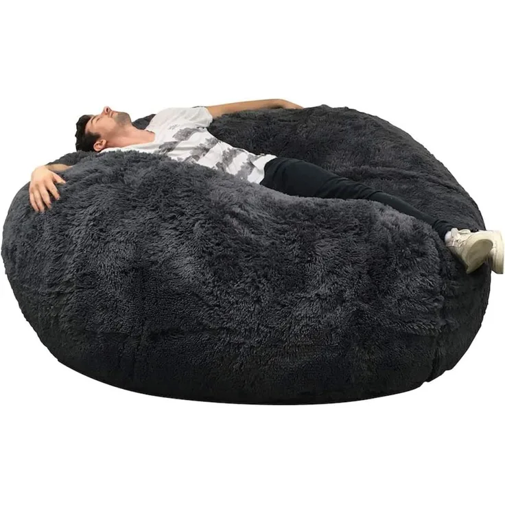 bananair Pouf Lerosier1234 Sitzsäcke Riesensitzsack 140 cm Durchmesser XXL Weißes oder graues oder Schokoladenfell mit geschreddertem Schaum Ultra bequem, Sofa, Doppelbezüge, Birne, Kissen…… (Grau)