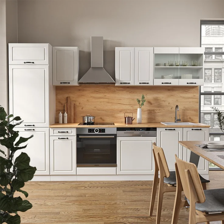 Küchenzeile R-Line Weiß Landhaus/Weiß 300 cm , AP Marmor Vicco – Bild 4