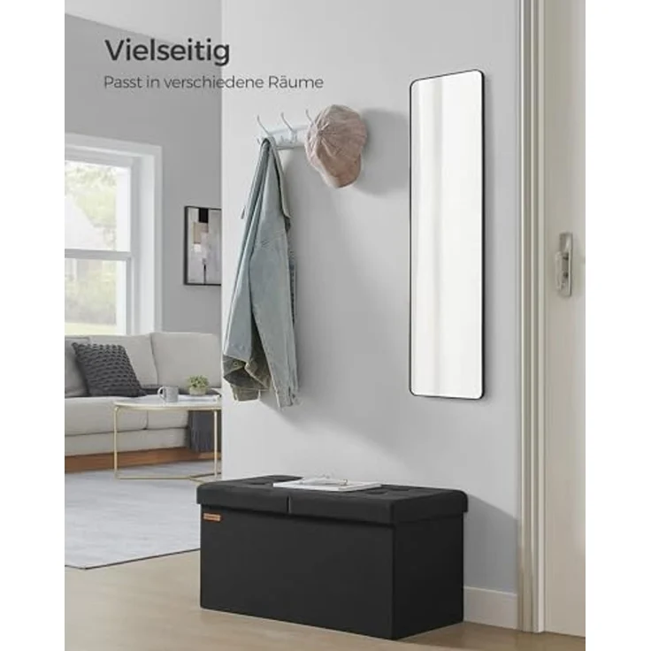Songmics Sitzbank mit Stauraum, klappbare Sitztruhe, Aufbewahrungsbox, 38 x 76 x 38 cm, Deckel klappbar, bis 300 kg belastbar, für Flur, Wohnzimmer, Schlafzimmer, tintenschwarz LSF046B01 – Bild 2