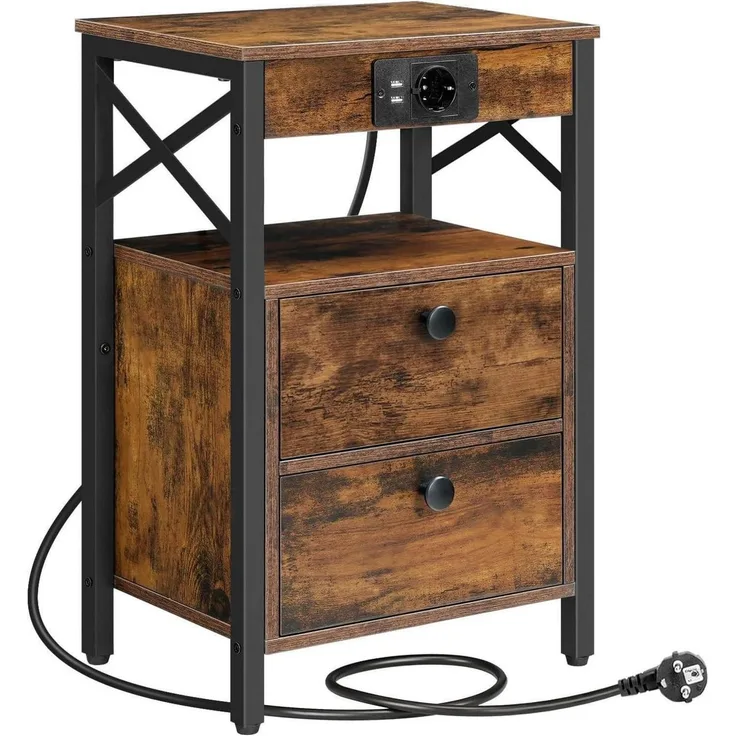 HOOBRO Nachttisch mit Ladestation 2 Klappschubladen USB Steckdose
