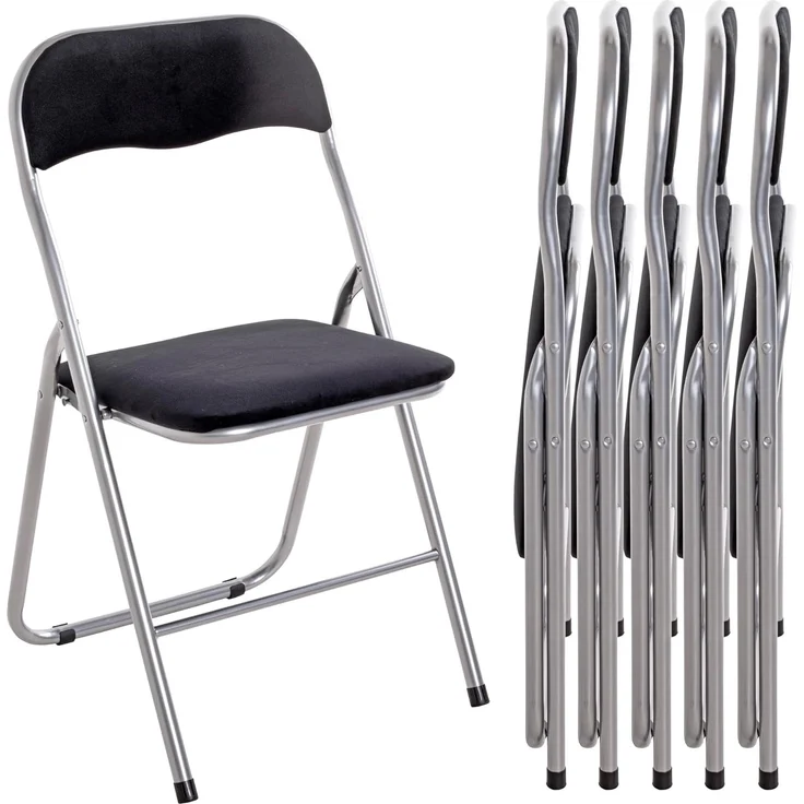 HAKU Möbel Klappstuhl 6er Set alu, schwarz, Metall, Samtgewebe - Maße: B 45 cm x H 81 cm x T 45 cm, Style: Modern – Bild 1