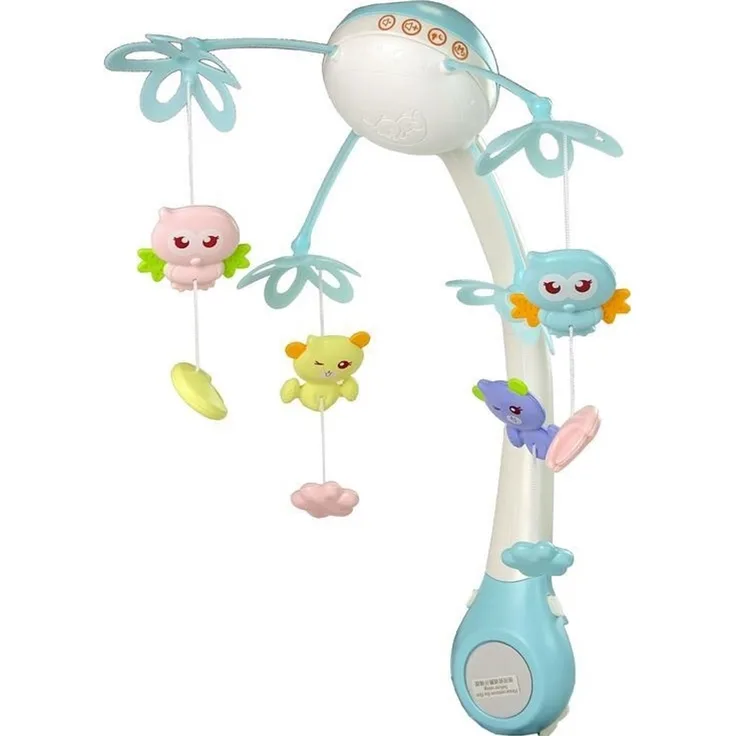LeanToys Karussell für Gitterbett mit Projektor Pilot Melodien und Tiergeräuschen blau