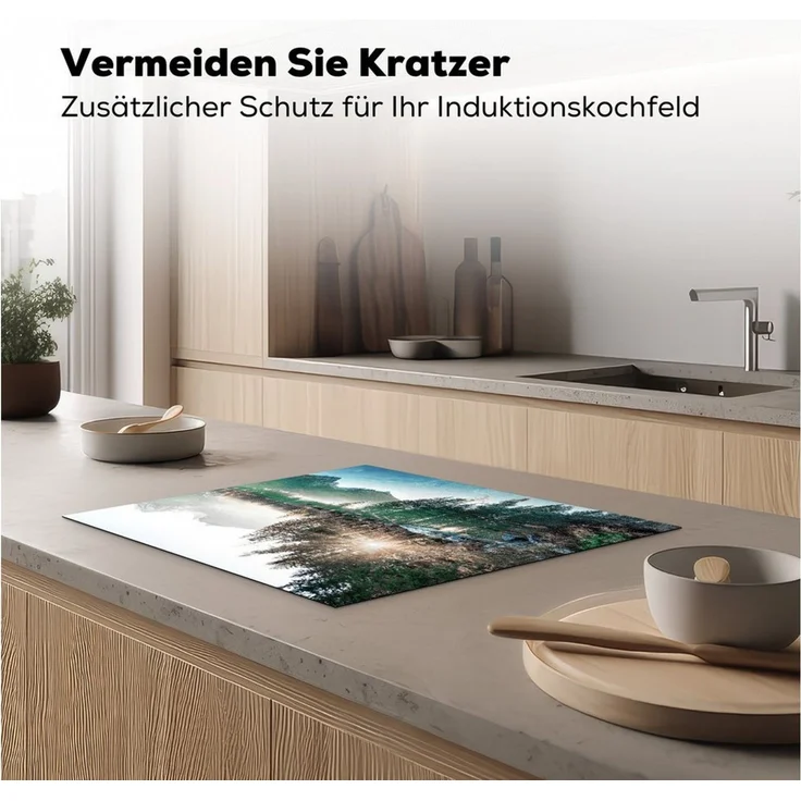MuchoWow Herd-Abdeckplatte Natur - Bäume - Berge - See, Vinyl, (1 tlg), Abdeckung Induktionskochfeld Schutzmatte, Küche Deko, 65x52 cm – Bild 3