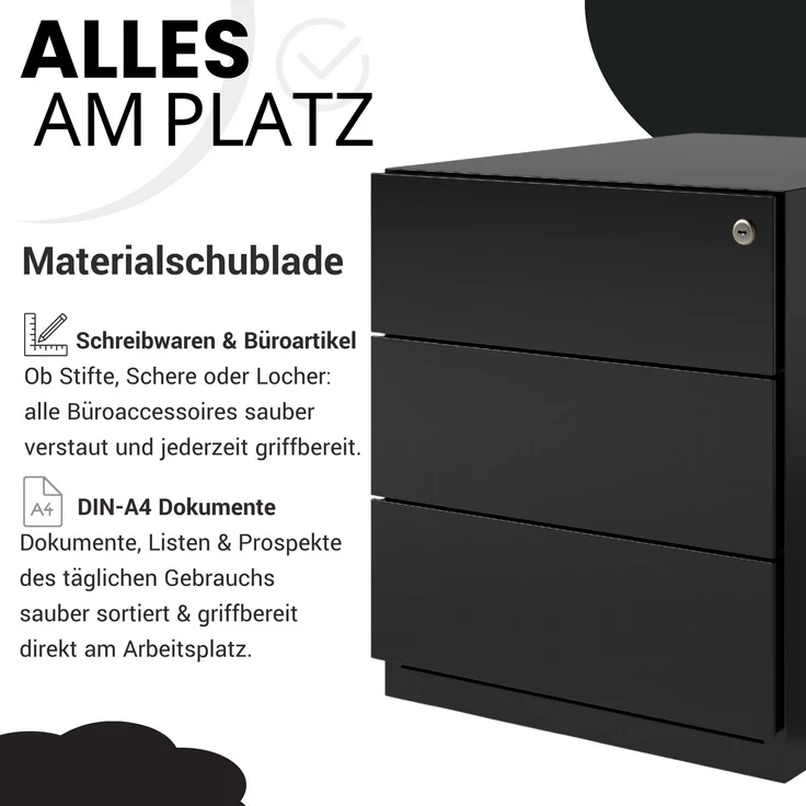 BISLEY Note Rollcontainer mit 3 Schüben aus Metall abschließbar in anthrazit - Bürocontainer mit Schloss für DIN A4 Dokumente, Kleinteile & Büromaterial, Container für Büro & Homeoffice auf Rollen, NWA59M7SSS-634 – Bild 4