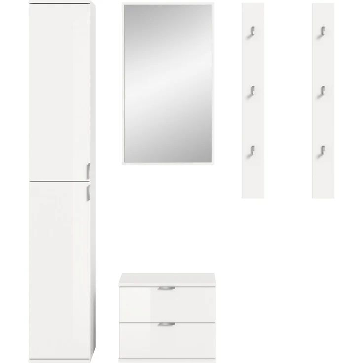 Garderoben-Set >Projekt X< in weiß / weiß hochglanz - 148x191x37cm (BxHxT) – Bild 3