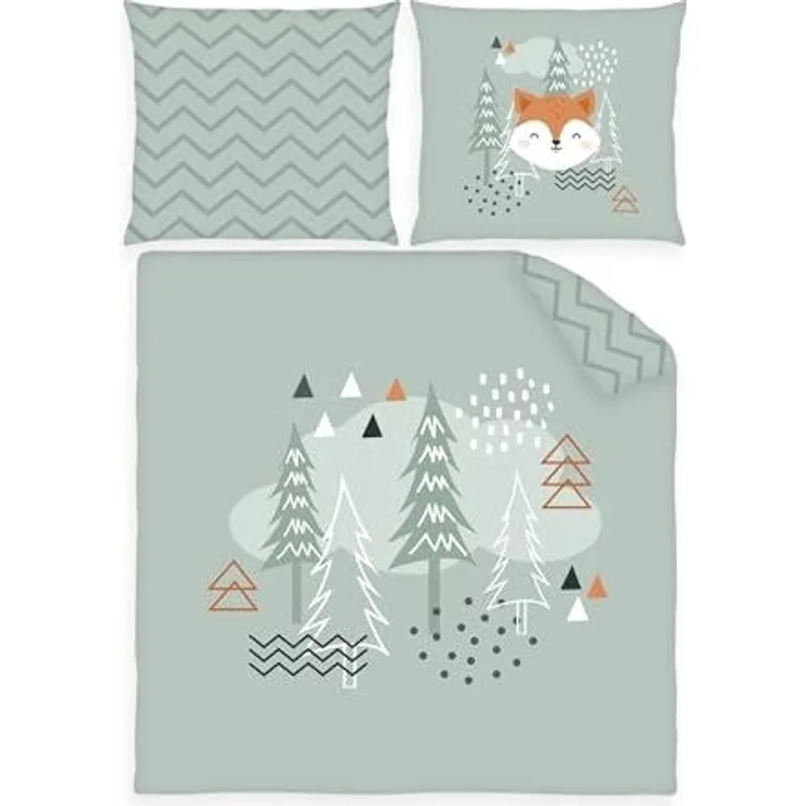 Herding süße Baby Wende Wiegen Bettwäsche Nordic Forest Wald mint 80x80 + 35x40