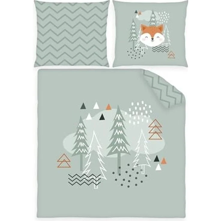 Herding süße Baby Wende Wiegen Bettwäsche Nordic Forest Wald mint 80x80 + 35x40 – Bild 1