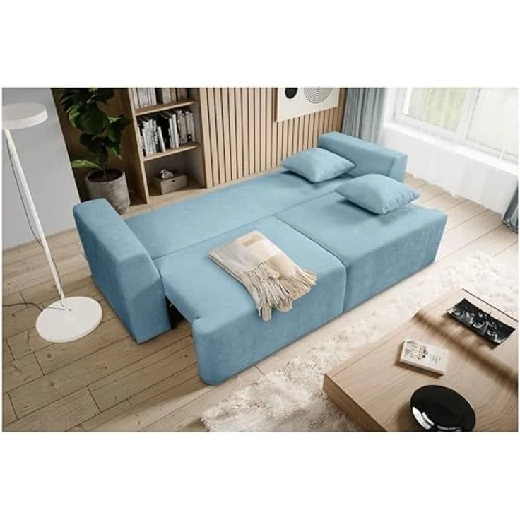 Schlafsofa mit Bettkasten (B/H/T: 250x95x99 cm) in Hellblau – Bild 7