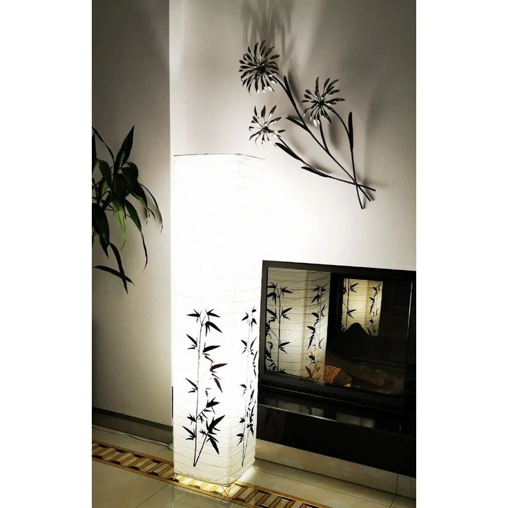 TRANGO LED Stehlampe, 1216L Modern Design LED Standlampe *KOREA* Reispapierlampe *HANDMADE* mit Bambus Motiv inkl. 2x E14 LED Leuchtmittel I Form: eckig I Höhe: ca. 125cm, Wohnraumlampe I Stehleuchte I Reispapier – Bild 3