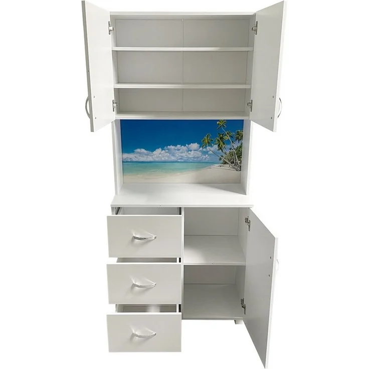 HTI-Living Mehrzweckschrank Schrank mit bedruckter Rückwand Palmen (Stück, 1-St, 1 Schrank) Highboard 6 Regalfächer 3 Schubladen – Bild 2
