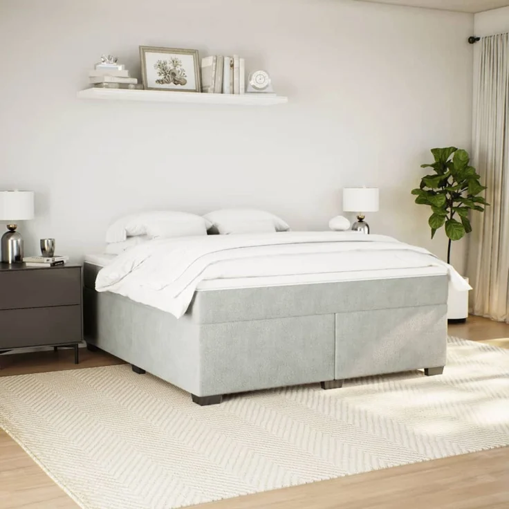 vidaXL Boxspringbett mit Matratze Hellgrau 180x200 cm Samt 3285299 – Bild 3
