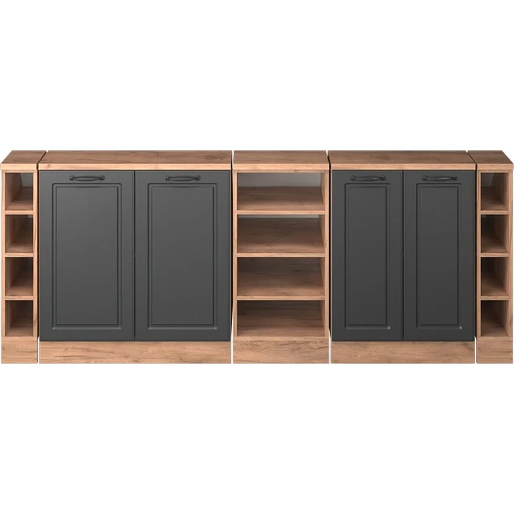 Küchenschrank für Dachschrägen R-Line Anthrazit Landhaus/Goldkraft Eiche 210 cm 5er Set Schrankkorpuss 60 cm Tiefe Vicco – Bild 3