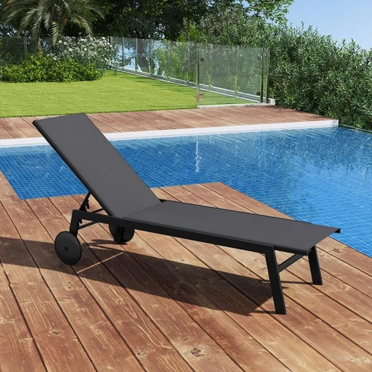 COSTWAY Gartenliege, 1 St, Liegestuhl mit Rollen, 6-stufig verstellbar – Bild 4