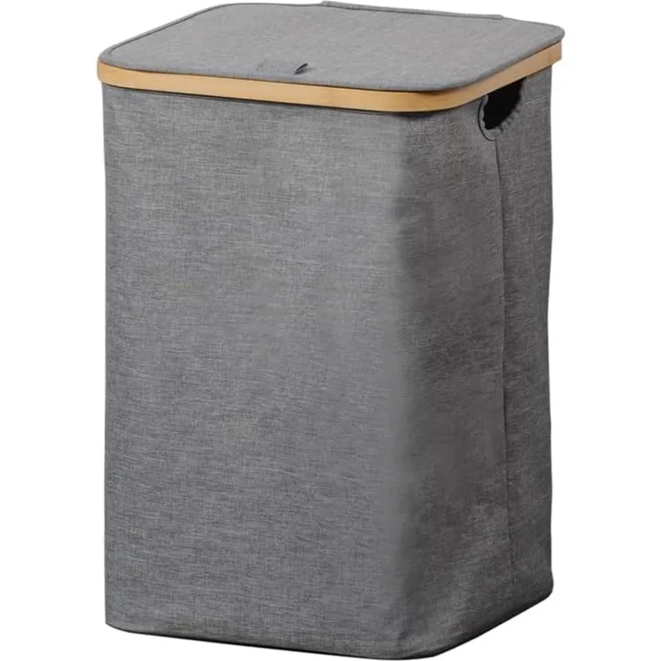 KESPER 19599 Wäschesammler grau 33 x 33 x 50 cm, Polyester, Rahmen aus Bambus, 1 Fach / Wäschekorb