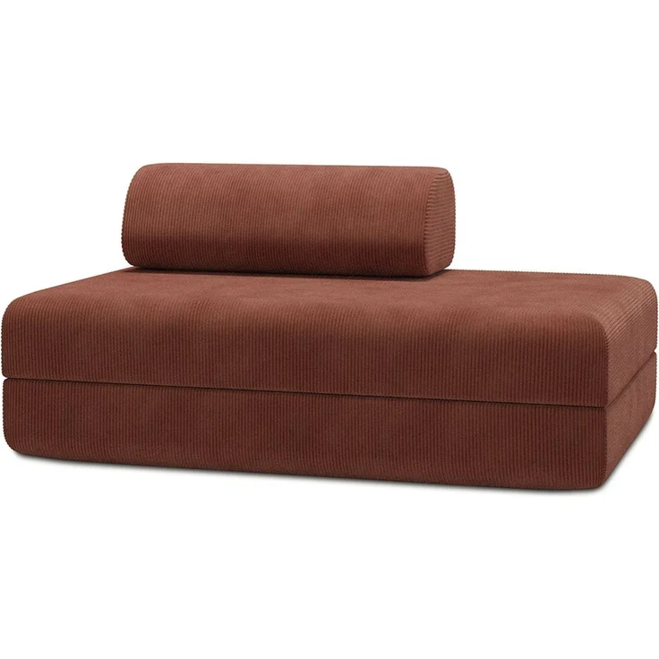 2-Sitzer-Schlafsofa aus terrakottafarbenem Cord – Bild 1