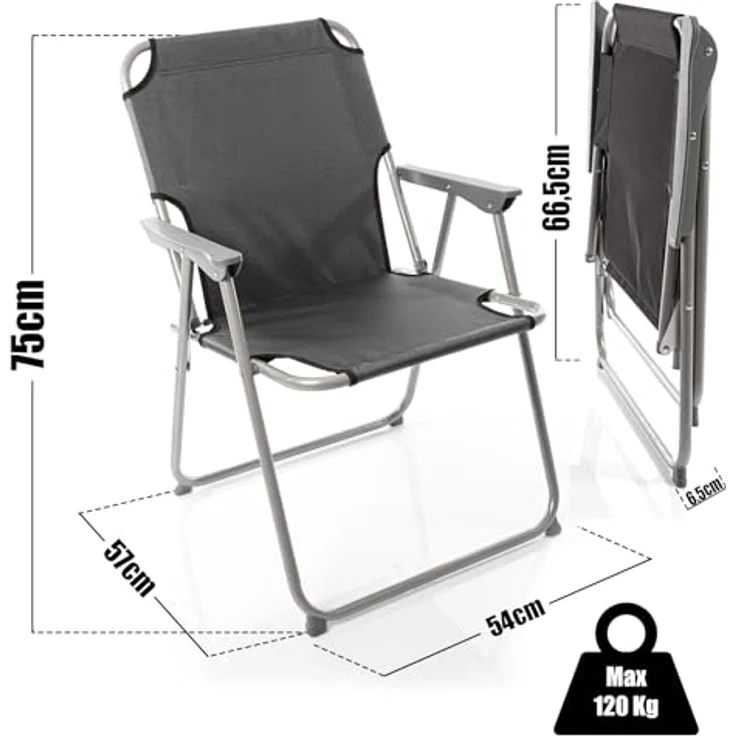 BigDean 2X Klappstuhl Faltstuhl Angelstuhl – Anthrazit/Grau robust klappbar bis 120kg belastbar - klassischer Gartenstuhl für Garten & Camping - Campingstuhl faltbar – Bild 3