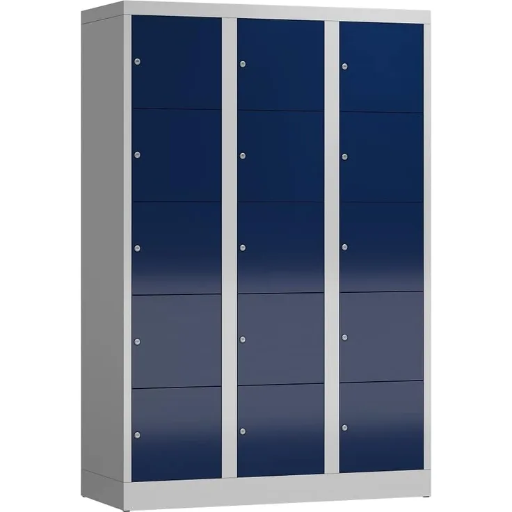 XL Schließfachschrank Fächerschrank 15 Fächer 1800 x 1200 x 500 mm, lichtgrau/blau