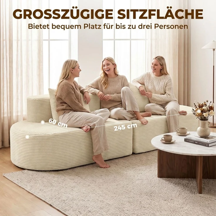 HOMCOM 3-Sitzer-Sofa, Polyester, Schaumstoff, Beige, 245 x 86 x 82 cm – Bild 5