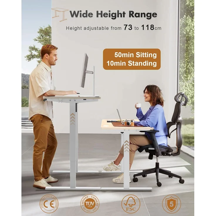 JUMMICO Schreibtisch Höhenverstellbar Elektrisch, Ergonomischer Steh-Sitz Tisch mit Tischplatte, Höhenverstellbarer Computertisch, Höhenverstellbarer Schreibtisch Adjustable Desk,100x60 cm, Beige – Bild 2