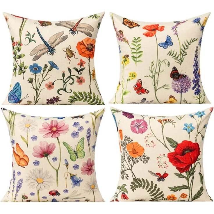 Diwzbyn Kissenbezug 4-teiliges Kissenbezug-Set mit Blumenmuster, (4 Stück), Outdoor-Kissenbezüge, dekorative Zierkissenbezüge – Bild 1