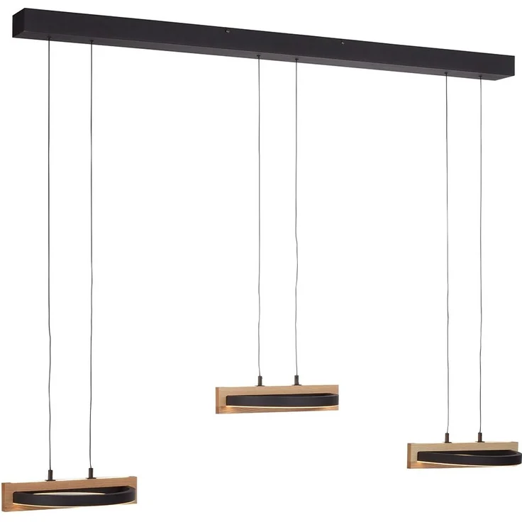 LED-Pendelleuchte MONDO Famera 135 cm, Metall, Schwarz, Holzfarben, 135 x 200 x 29 cm