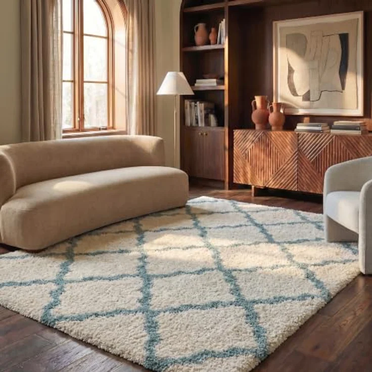 SAFAVIEH Zottelig Teppich für Wohnzimmer, Esszimmer, Schlafzimmer - Dallas Shag Collection, Hoher Flor, Elfenbein und Hellblau, 183 X 274 cm – Bild 1