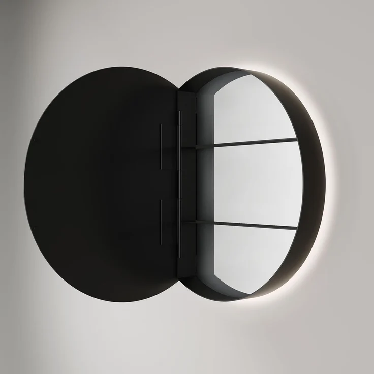 Talos Picasso Style Spiegelschrank schwarz Ø 60cm - mit hochwertigem Aluminiumkorpus - Modernes Badezimmermöbel mit austauschbarer LED Beleuchtung - Badspiegel mit praktischem – Bild 3