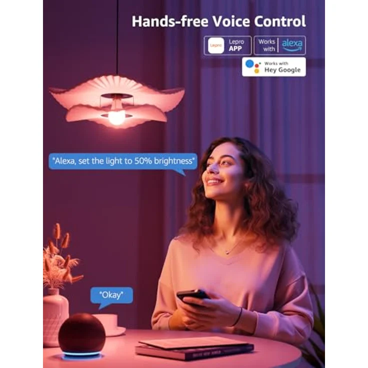 Lepro AI Smart Glühbirne B1, E27 Lampe 8.5W 806lm Dimmbar, Personalisierter KI-Lichtdesigner, Sprachsteuerung/Musik Sync, WiFi & Bluetooth Smart Bulb, Kompatibel mit Alexa/Google Assistant, 2 Stück – Bild 8