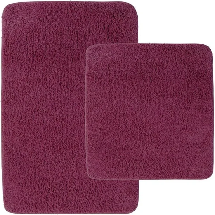 NYVI Badematte Badematten Set 2 teilig NYVISpa Lasalle Lila Badezimmerteppich Set, Höhe 20 mm, Polyester, Badematte 50x80cm + WC Vorleger ohne Ausschnitt, Rutschfest & Waschbar – Bild 4
