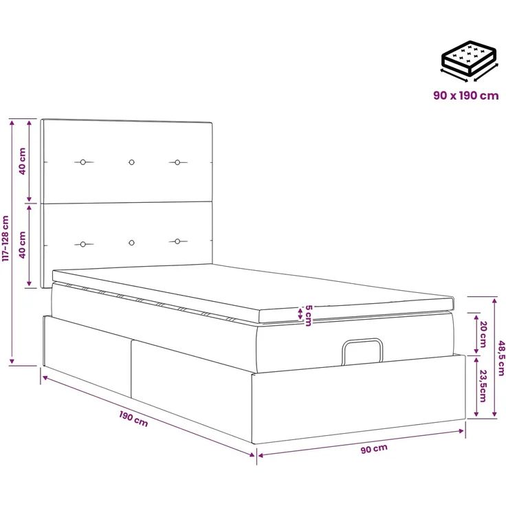 vidaXL Ottoman Bett mit Matratze mit Kopfteil Taupe 90 x 190 cm Stoff 3457456 – Bild 12