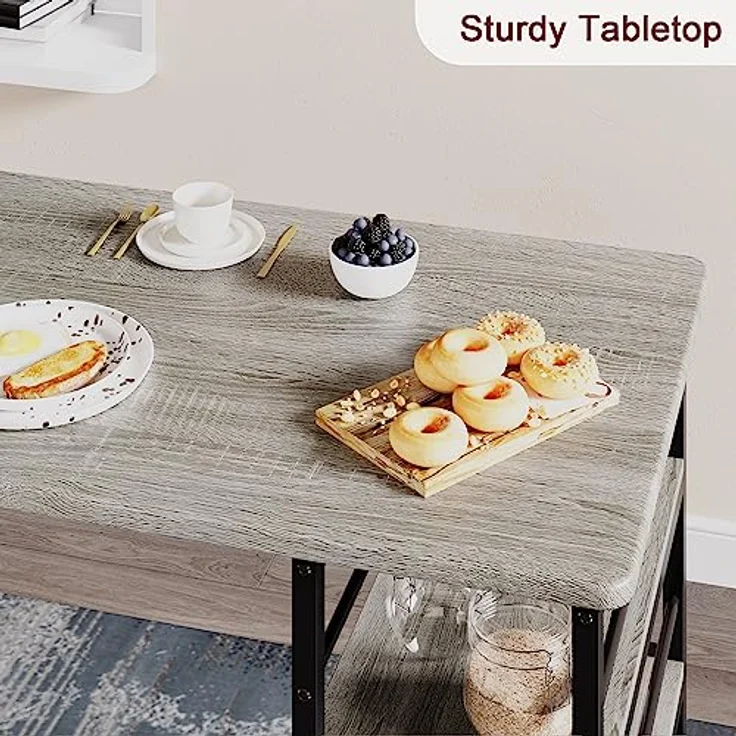 GarveeHome Bartisch Mit Barhocker Set, 2 Personen Bartisch Set Mit 3-Stufigen Ablageflächen, Platzsparende Essgruppe, Stehtisch Mit 2 Gepolsterten Stühlen Für Küche, Wohnung, Bistro, Grau – Bild 5