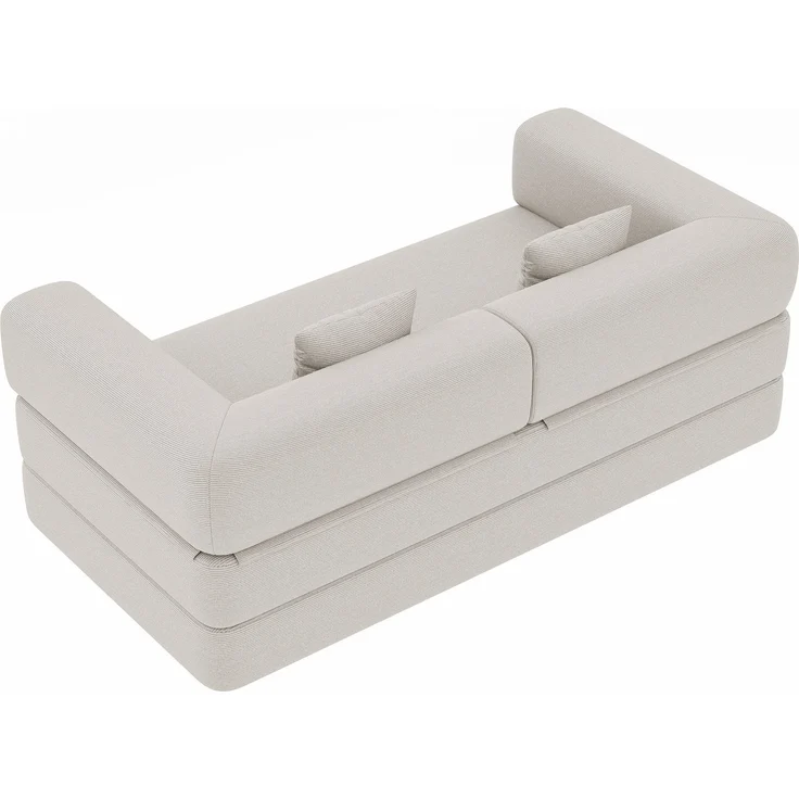 ZUBALIYA Corduroy klappbar Matratze Couch mit Fixed-Shape Rahmen / umwandelbar Sleeper Sofa Bett mit Cylindrical Kissen, 200.00 x 100.00 x 70.00 cm, fürs Schlafzimmer, Off Weiß – Bild 18