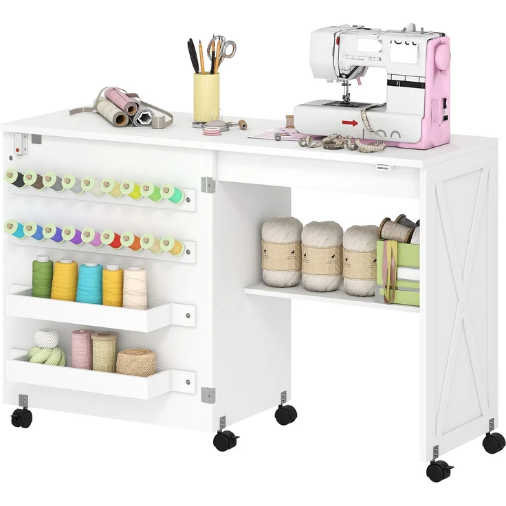 Zusammenklappbarer Nähmaschinenschrank mit 2 Lagerkästen, 116.3×49.5×76.5cm, Weiß, MELAYR – Bild 2