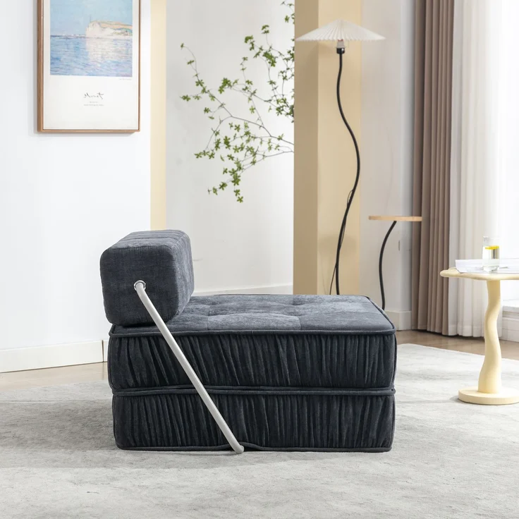 ZUBALIYA SchlafSofa mit Chenille - Bezug, modular aufgebaut, mit Schaumstoffpolsterung, mit rutschfester Basis, Dunkelgrau – Bild 3