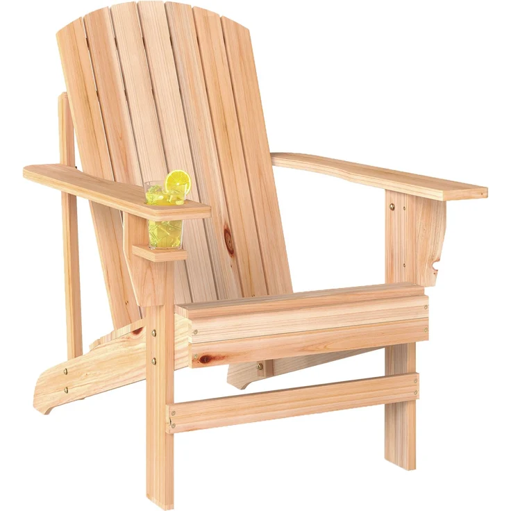 Adirondack-Gartenstuhl mit Becherhalter Gartenliege Balkonstuhl Massivholz Natur 72 x 95 x 93 cm--Natur--93x95x72cm--YOUDENOVA – Bild 2