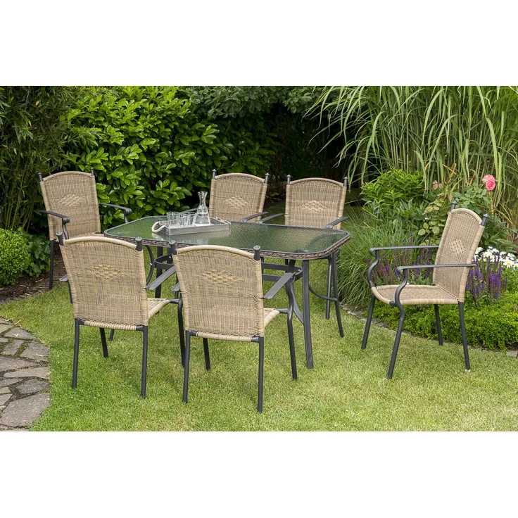 Roma Gartenmöbel Set 7tlg, 150 x 80 cm, natur