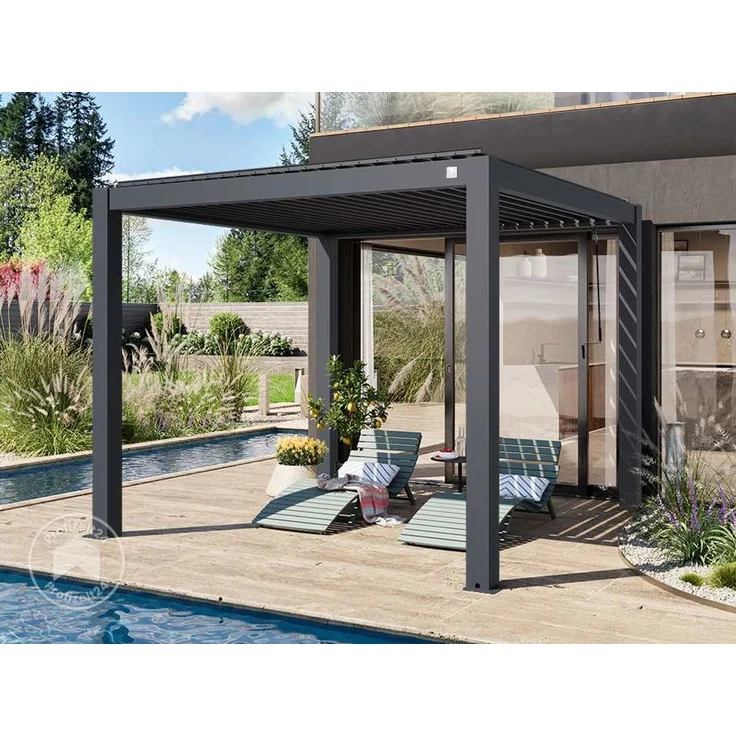 PRIMEYARD Pergola 3x3 m Aluminium Pfosten mit Lamellendach aus Aluminium anthrazitfarbeneTerrassenüberdachung – Bild 2